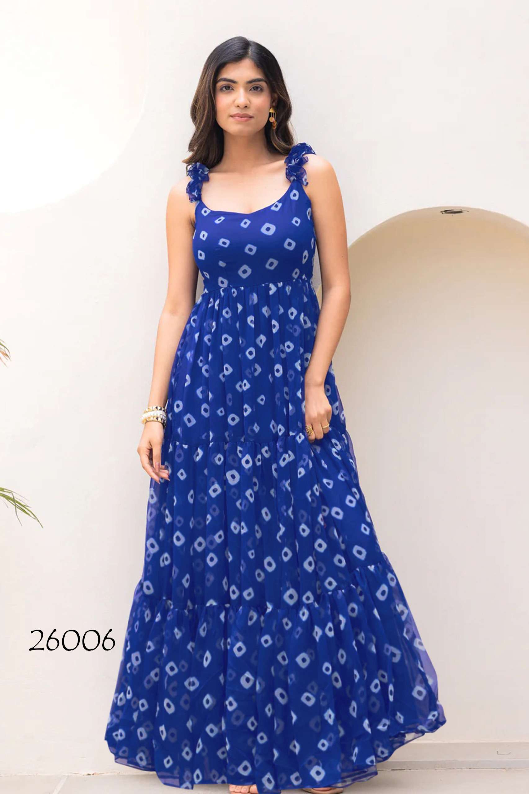stunning Beautiful digital printed Ethnic wear Fully flared gown set collection set of 6 beautiful design 26001 to 26006 Wholesaler exporter