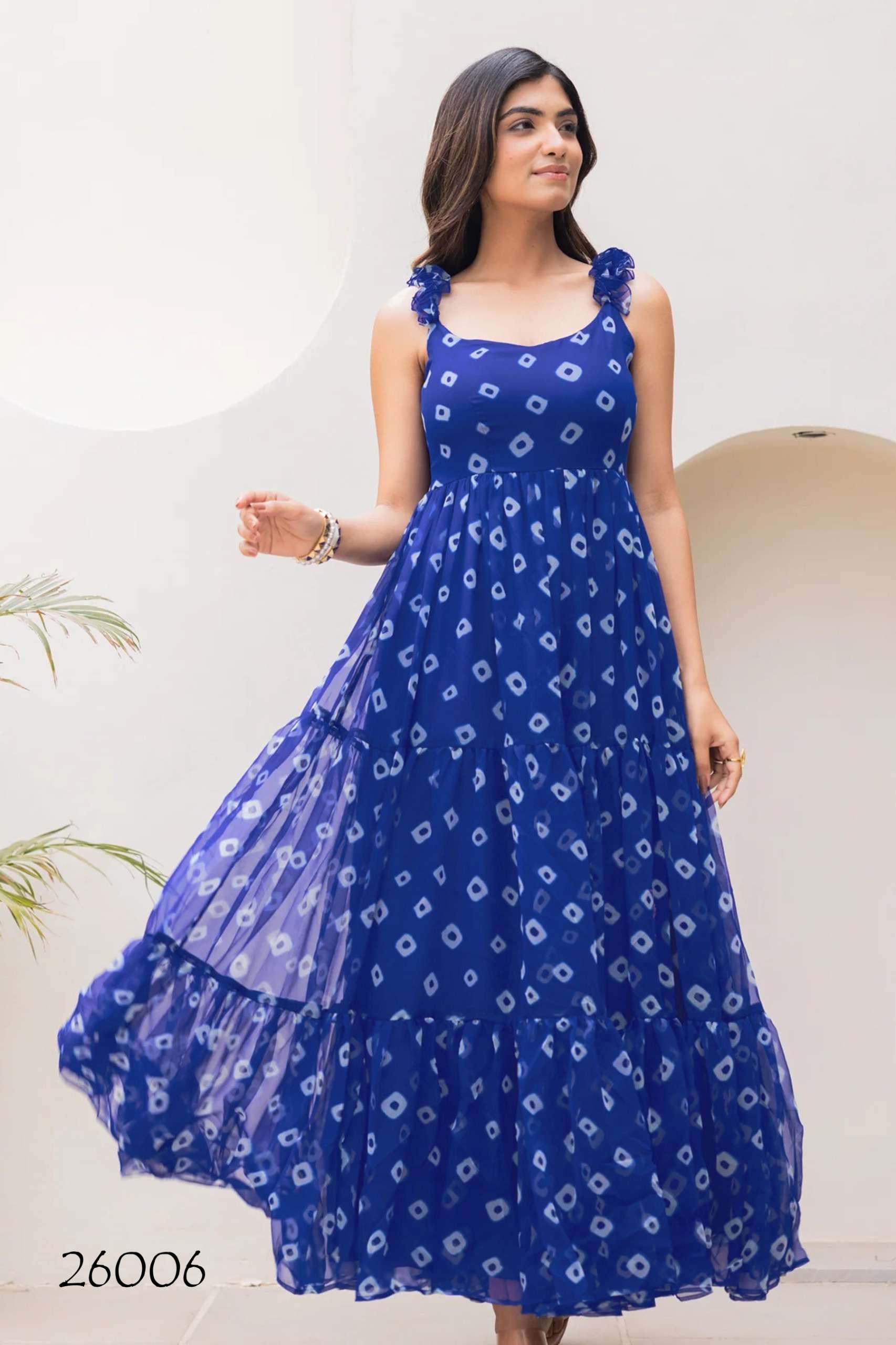stunning Beautiful digital printed Ethnic wear Fully flared gown set collection set of 6 beautiful design 26001 to 26006 Wholesaler exporter
