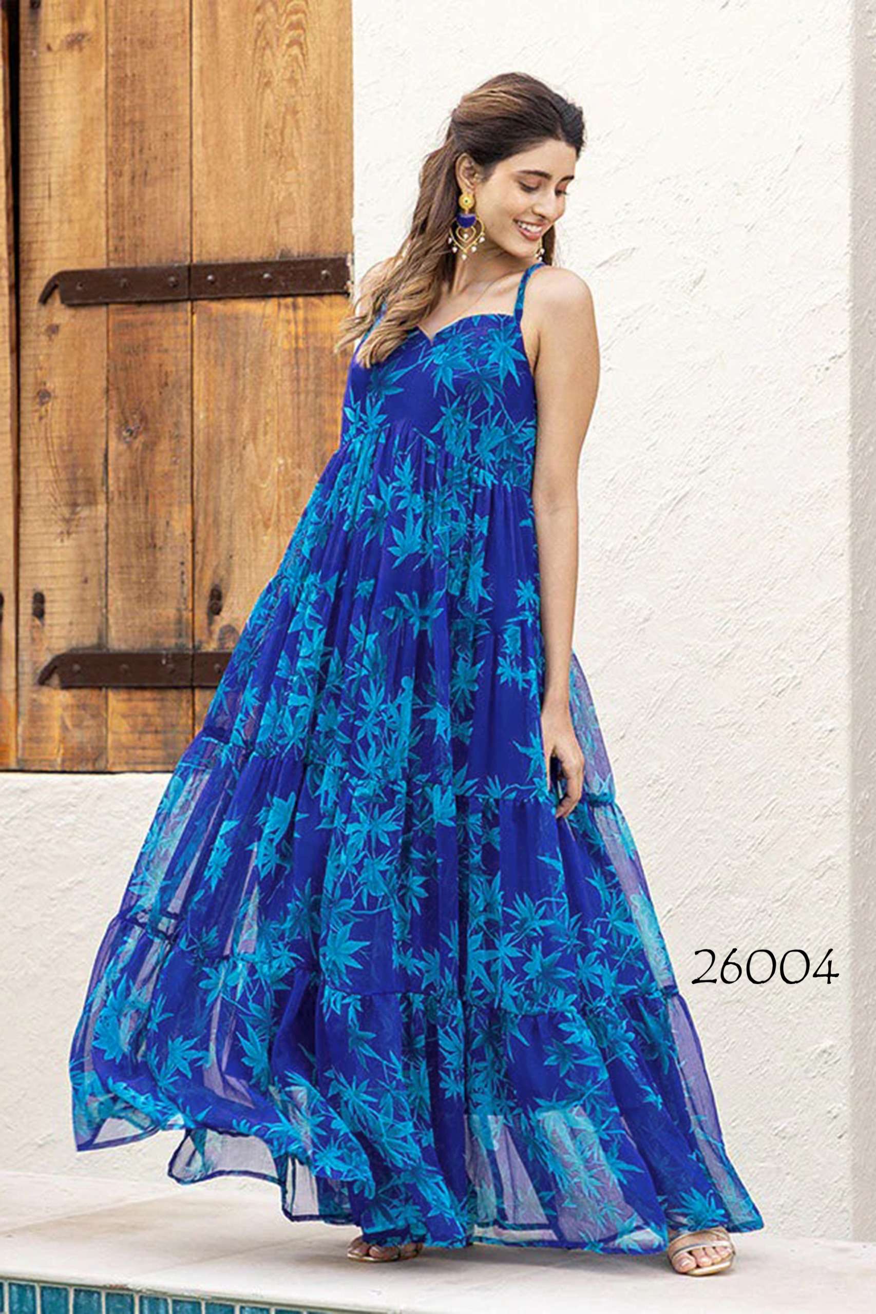 stunning Beautiful digital printed Ethnic wear Fully flared gown set collection set of 6 beautiful design 26001 to 26006 Wholesaler exporter