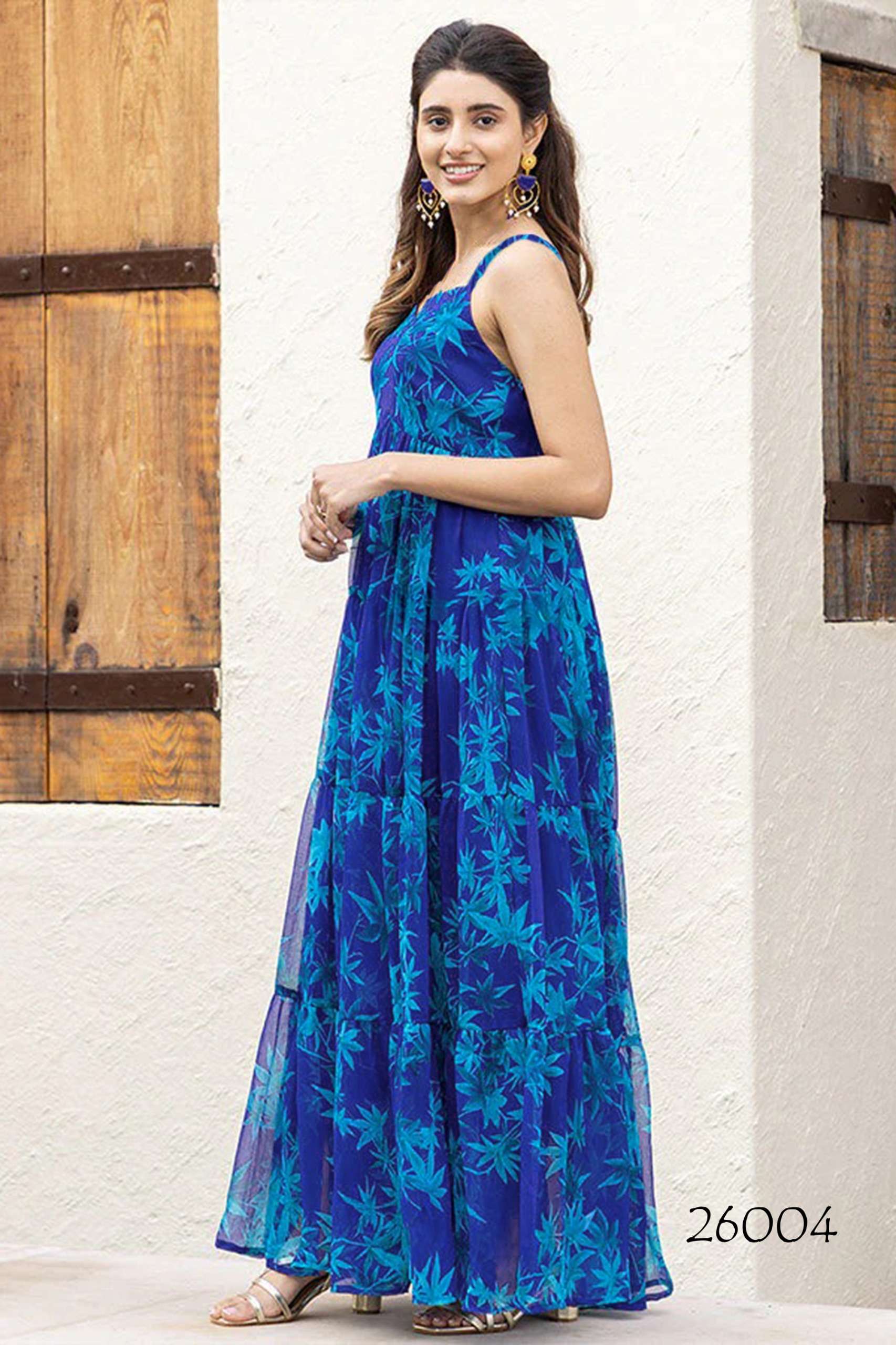 stunning Beautiful digital printed Ethnic wear Fully flared gown set collection set of 6 beautiful design 26001 to 26006 Wholesaler exporter