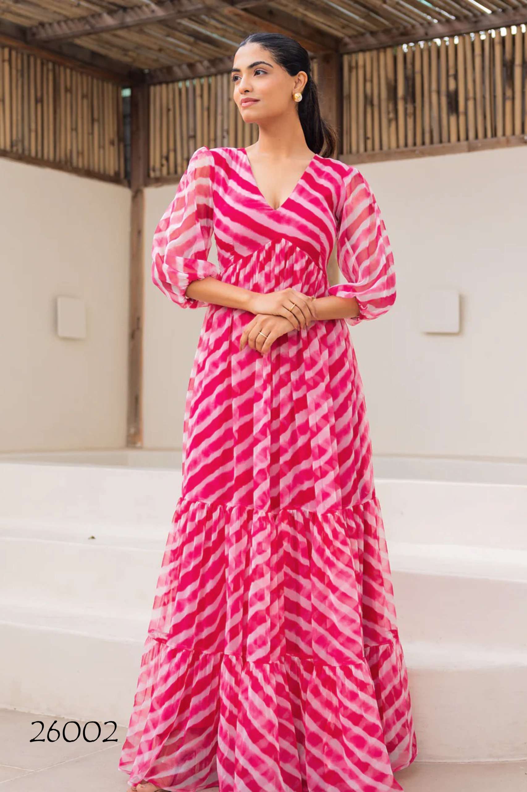 stunning Beautiful digital printed Ethnic wear Fully flared gown set collection set of 6 beautiful design 26001 to 26006 Wholesaler exporter