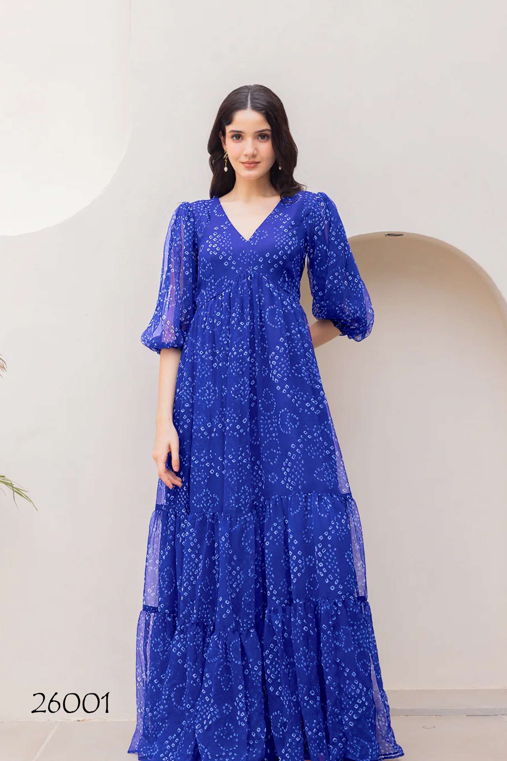 stunning Beautiful digital printed Ethnic wear Fully flared gown set collection set of 6 beautiful design 26001 to 26006 Wholesaler exporter