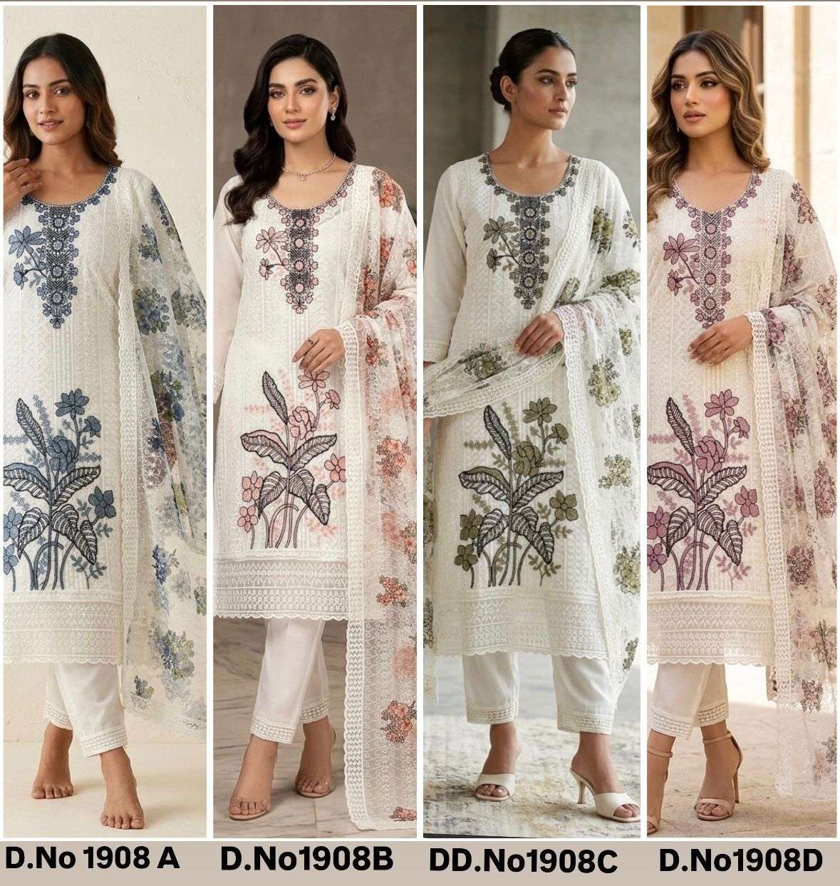  HEAVY SHIFFLI  STICH SUIT  HEAVY GEORGETTE THOUSAND BUTTA WITH DIGITAL PRINTS  WITH EMBROIDERY NACK WORK EXPORTER SURAT