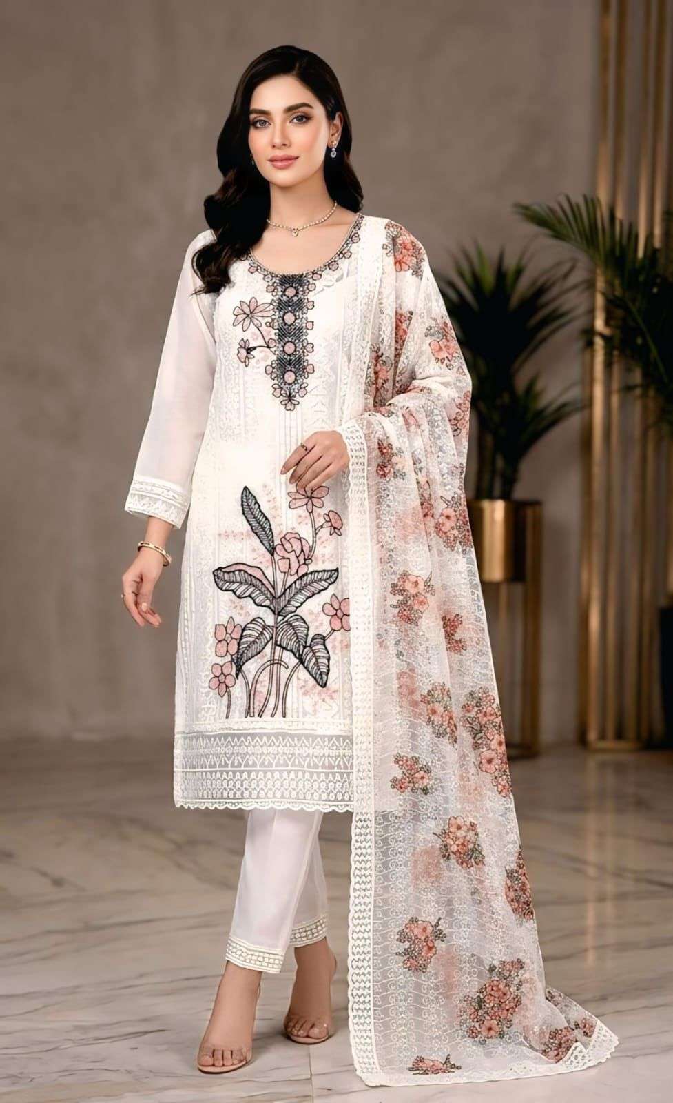  HEAVY SHIFFLI  STICH SUIT  HEAVY GEORGETTE THOUSAND BUTTA WITH DIGITAL PRINTS  WITH EMBROIDERY NACK WORK EXPORTER SURAT