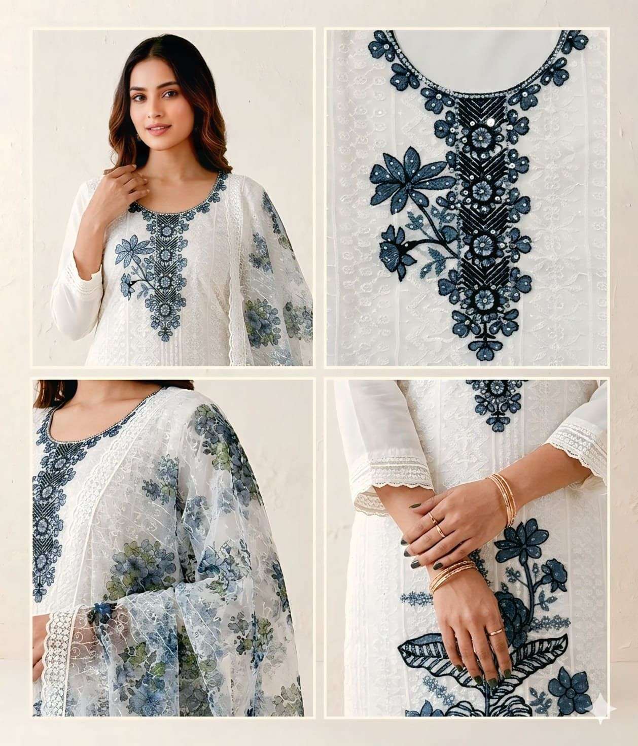  HEAVY SHIFFLI  STICH SUIT  HEAVY GEORGETTE THOUSAND BUTTA WITH DIGITAL PRINTS  WITH EMBROIDERY NACK WORK EXPORTER SURAT