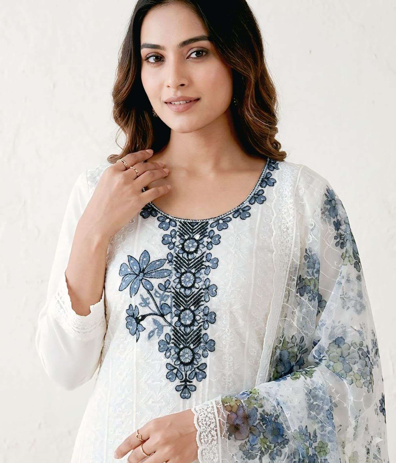  HEAVY SHIFFLI  STICH SUIT  HEAVY GEORGETTE THOUSAND BUTTA WITH DIGITAL PRINTS  WITH EMBROIDERY NACK WORK EXPORTER SURAT
