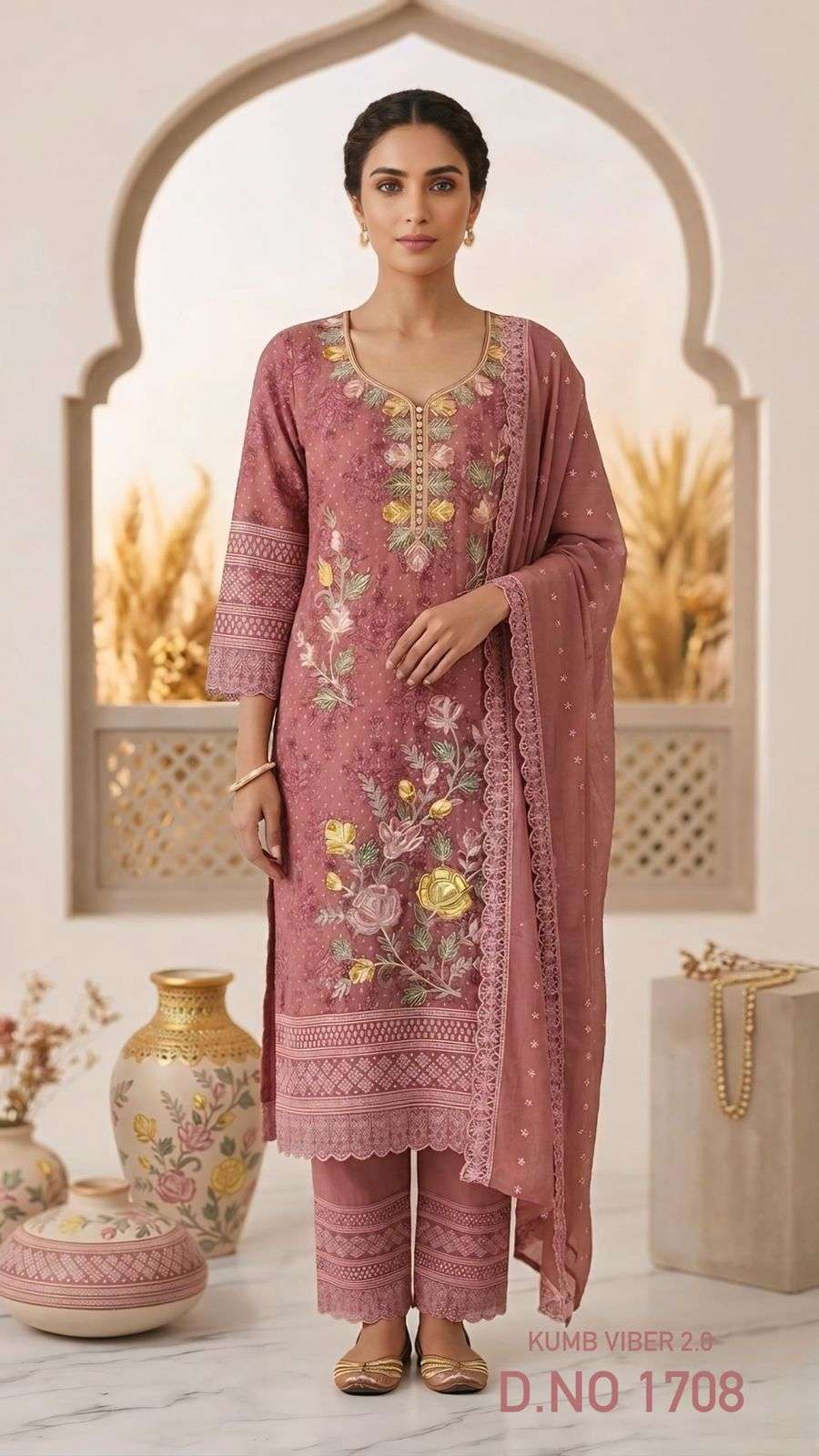 HEAVY SHIFFLI STICH SUIT  HEAVY GEORGETTE THOUSAND BUTTA  WITH DIGITAL PRINTS  WITH EMBROIDERY NACK WORK WHOLESALER FROM SURAT TEXOFAB