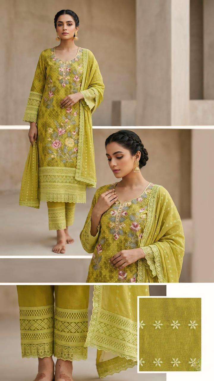 HEAVY SHIFFLI STICH SUIT  HEAVY GEORGETTE THOUSAND BUTTA  WITH DIGITAL PRINTS  WITH EMBROIDERY NACK WORK WHOLESALER FROM SURAT TEXOFAB