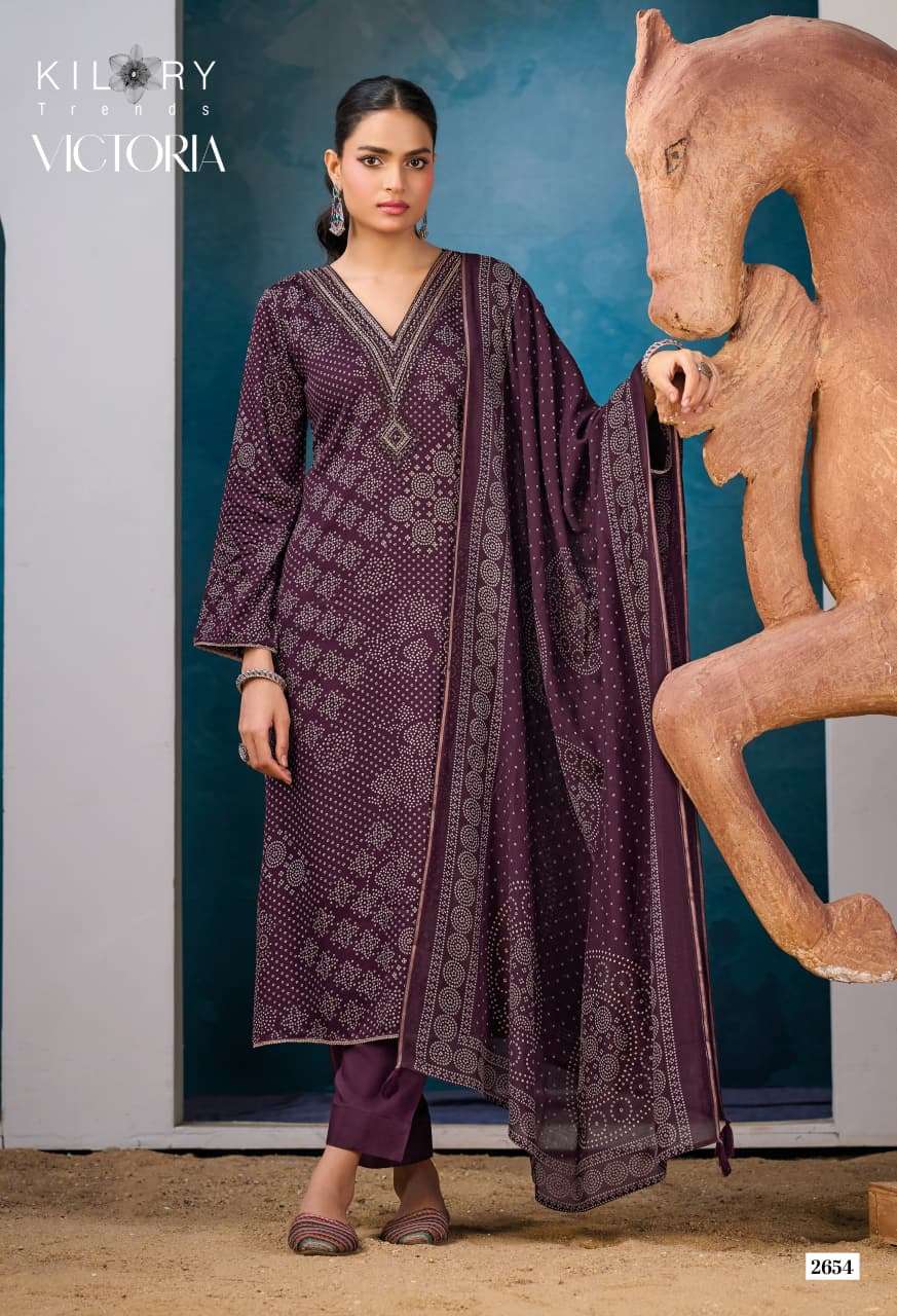 KILORY TRENDS  UNSTICH COLLECTION VICTORIA Top PURE GAJJI SILK DIGITAL FOIL PRINT WITH V NECK BEADS EMBROIDERY WORK & DAMAN LACES WHOLESALER SURAT LUCACCI