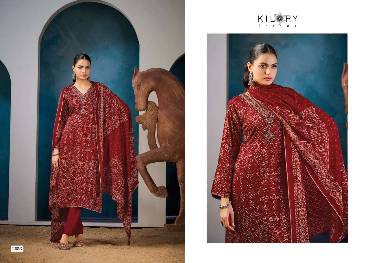 KILORY TRENDS  UNSTICH COLLECTION VICTORIA Top PURE GAJJI SILK DIGITAL FOIL PRINT WITH V NECK BEADS EMBROIDERY WORK & DAMAN LACES WHOLESALER SURAT LUCACCI