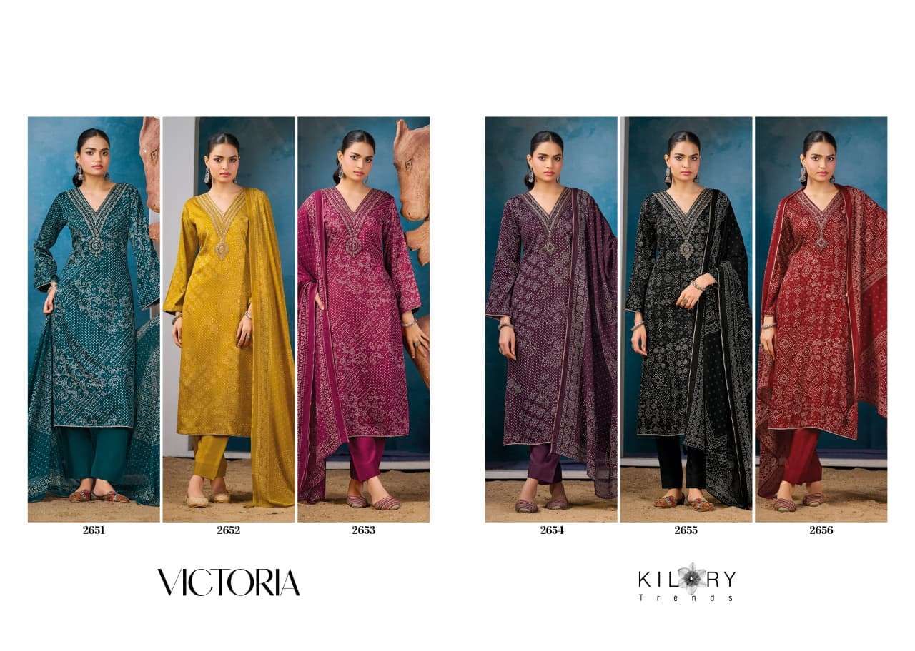 KILORY TRENDS  UNSTICH COLLECTION VICTORIA Top PURE GAJJI SILK DIGITAL FOIL PRINT WITH V NECK BEADS EMBROIDERY WORK & DAMAN LACES WHOLESALER SURAT LUCACCI