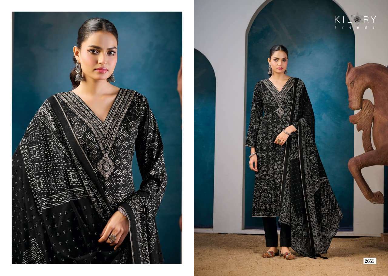 KILORY TRENDS  UNSTICH COLLECTION VICTORIA Top PURE GAJJI SILK DIGITAL FOIL PRINT WITH V NECK BEADS EMBROIDERY WORK & DAMAN LACES WHOLESALER SURAT LUCACCI
