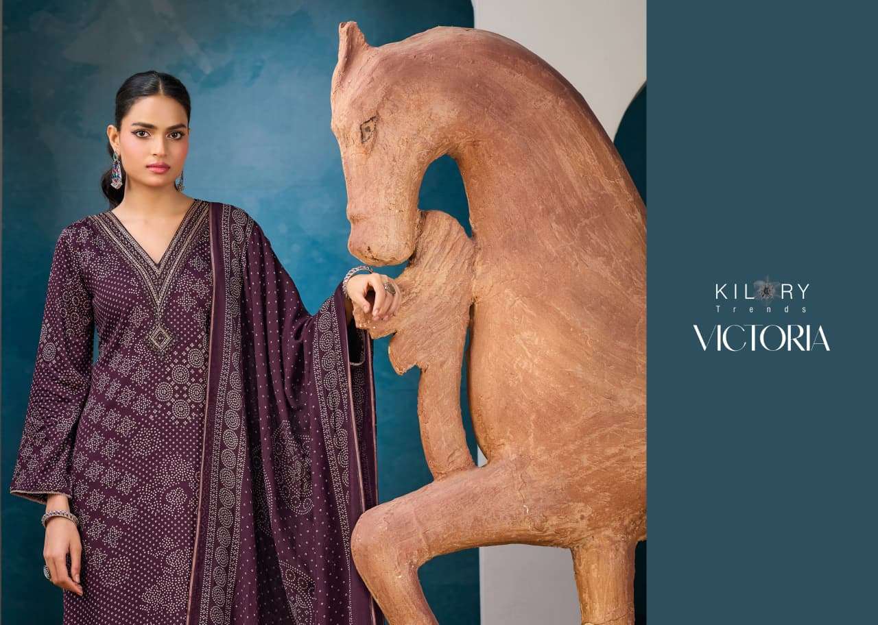 KILORY TRENDS  UNSTICH COLLECTION VICTORIA Top PURE GAJJI SILK DIGITAL FOIL PRINT WITH V NECK BEADS EMBROIDERY WORK & DAMAN LACES WHOLESALER SURAT LUCACCI