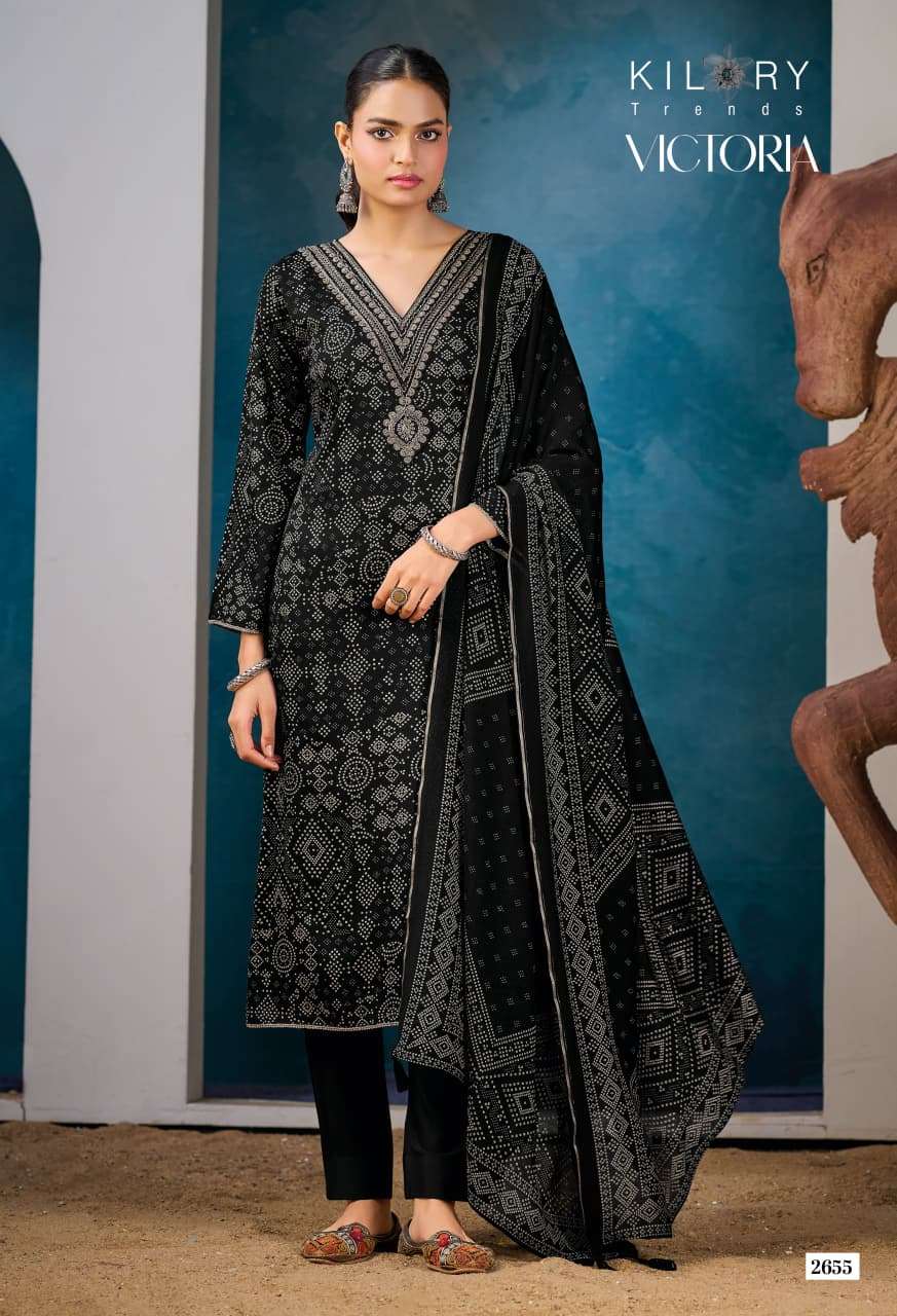 KILORY TRENDS  UNSTICH COLLECTION VICTORIA Top PURE GAJJI SILK DIGITAL FOIL PRINT WITH V NECK BEADS EMBROIDERY WORK & DAMAN LACES WHOLESALER SURAT LUCACCI